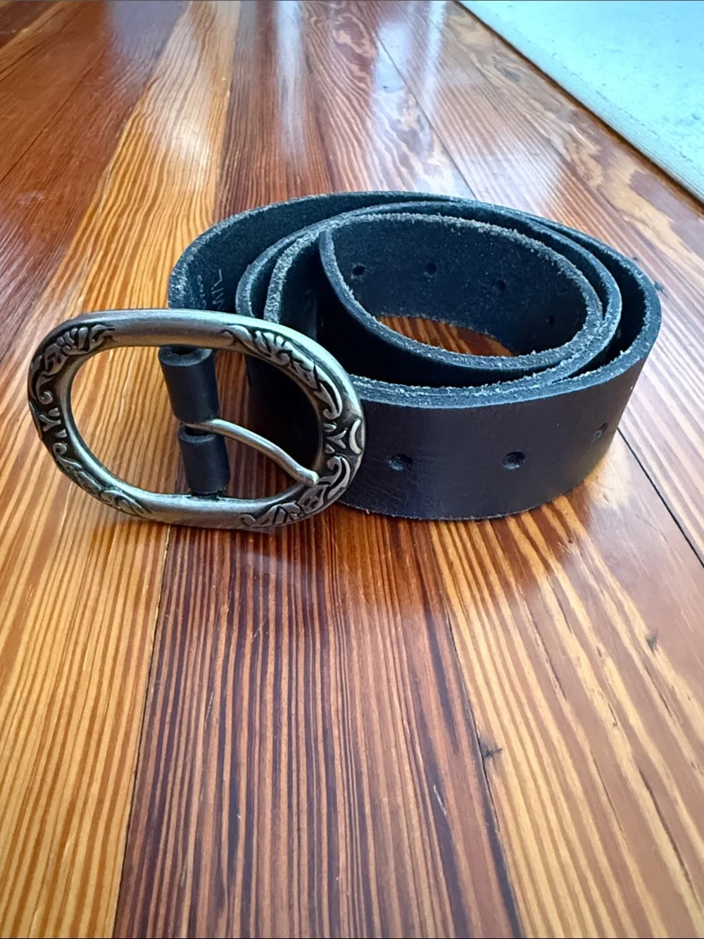 Lucky Brand Black Leather Belt with silver Ornate Buckle